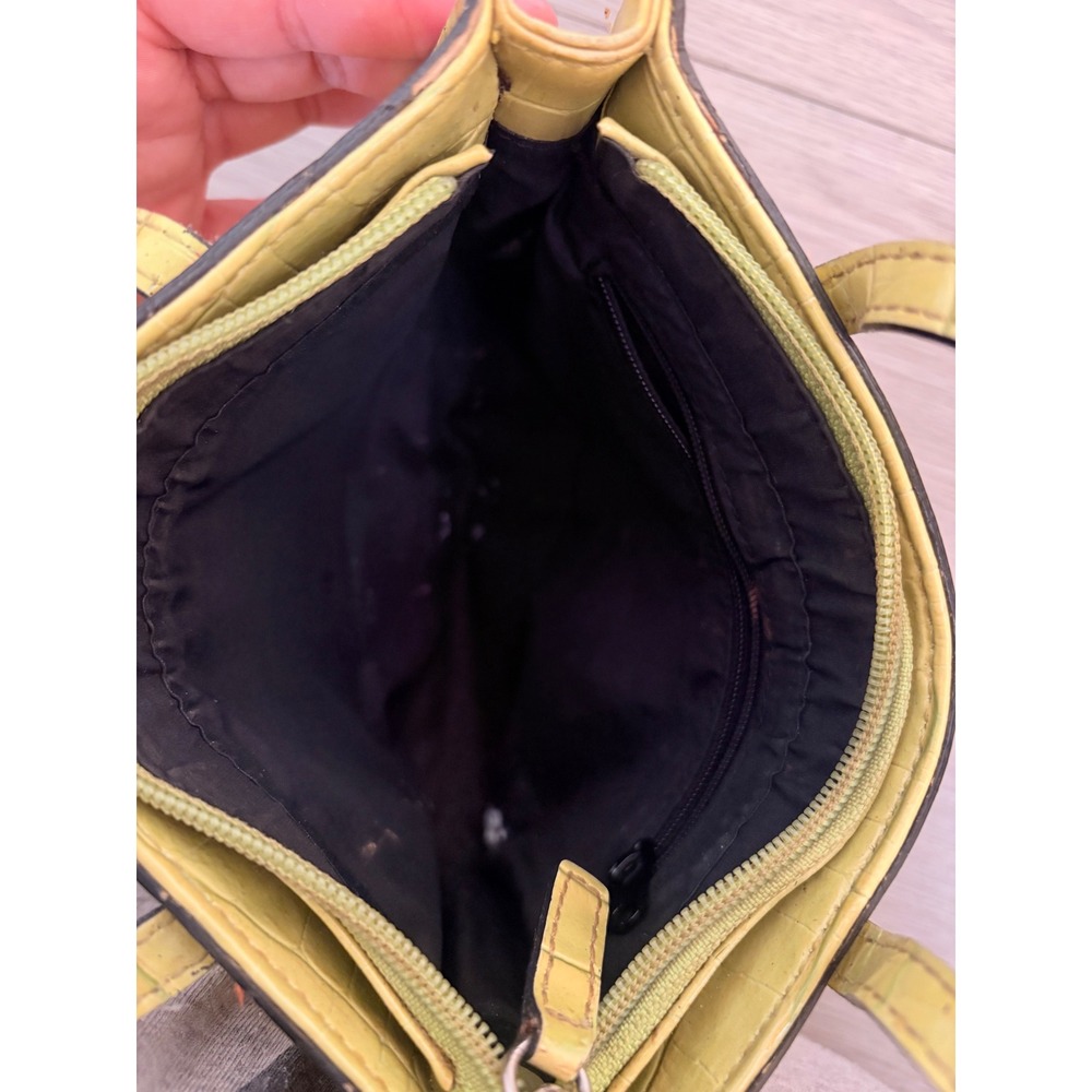 Y2K Guess Vintage Lime Green Croc Embossed Small Tote Bag Faux Leather Handbag - Picture 3 of 5